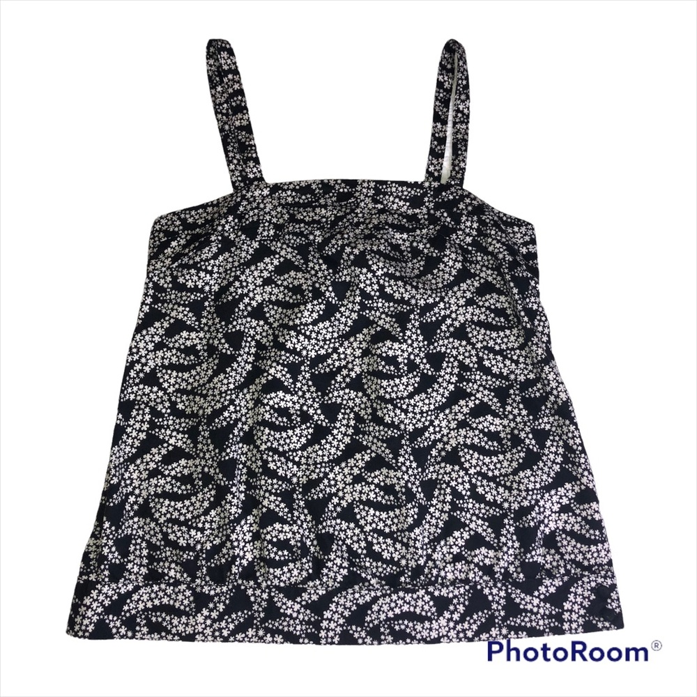 GAP Navy and White ditsy floral cotton banded hem tank Sz Small